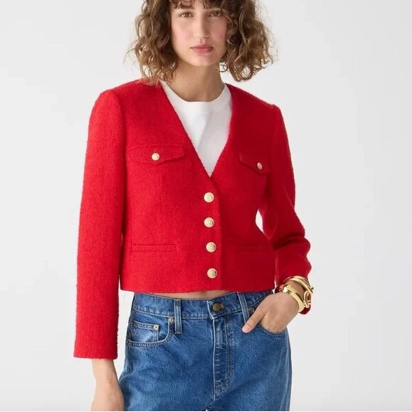 NWT! J. CREW V-Neck Lady Jacket in Maritime Red Tweed Size 10 - Picture 1 of 8